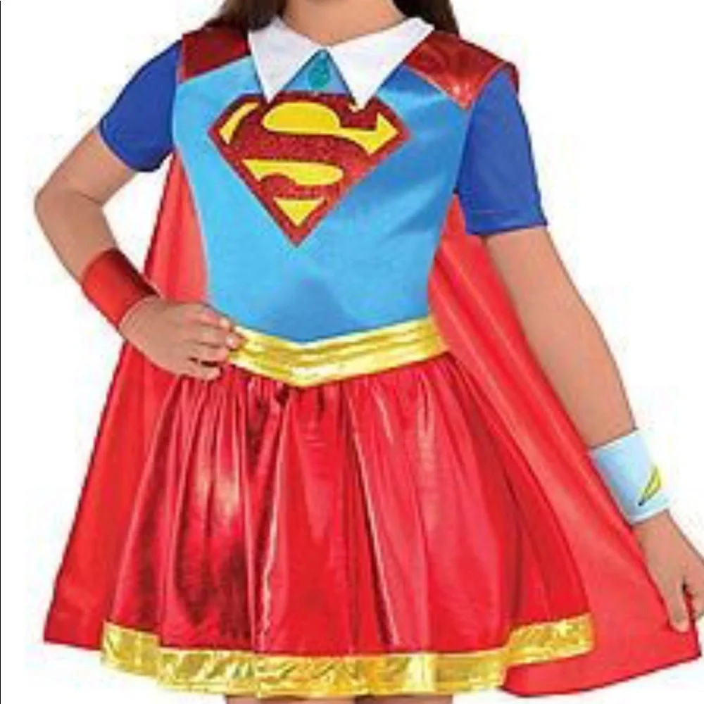 Dc SuperGirl super hero costume Red Blue Gold